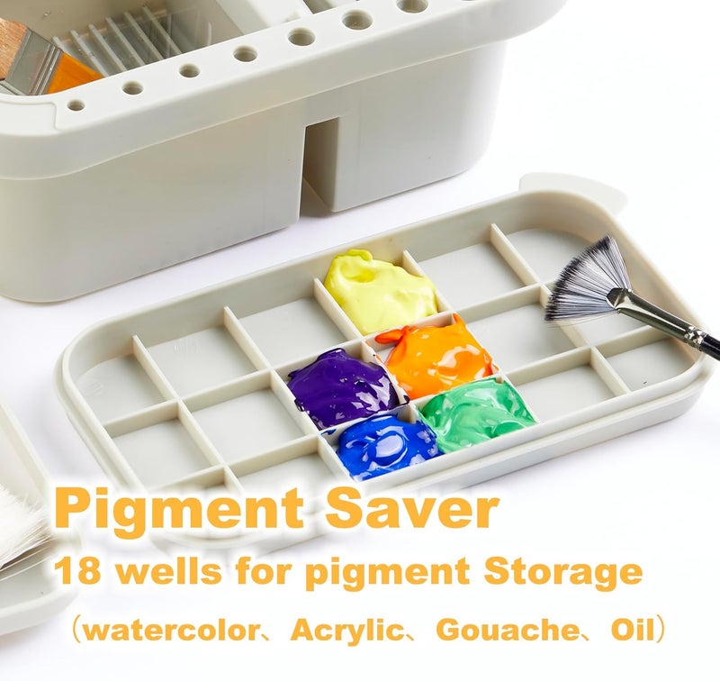 SEVENTY Paint Brush Basin with Palette,Painting Art Supply Storage Organizer for Acrylic, Watercolor, and Water-Based Paints(Grey) - Image 2
